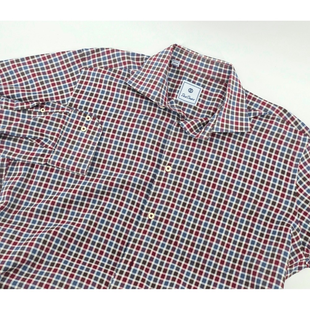 David Donahue Preppy Shirt Size Large Mens Long Sleeve Cotton Plaid Red Blue